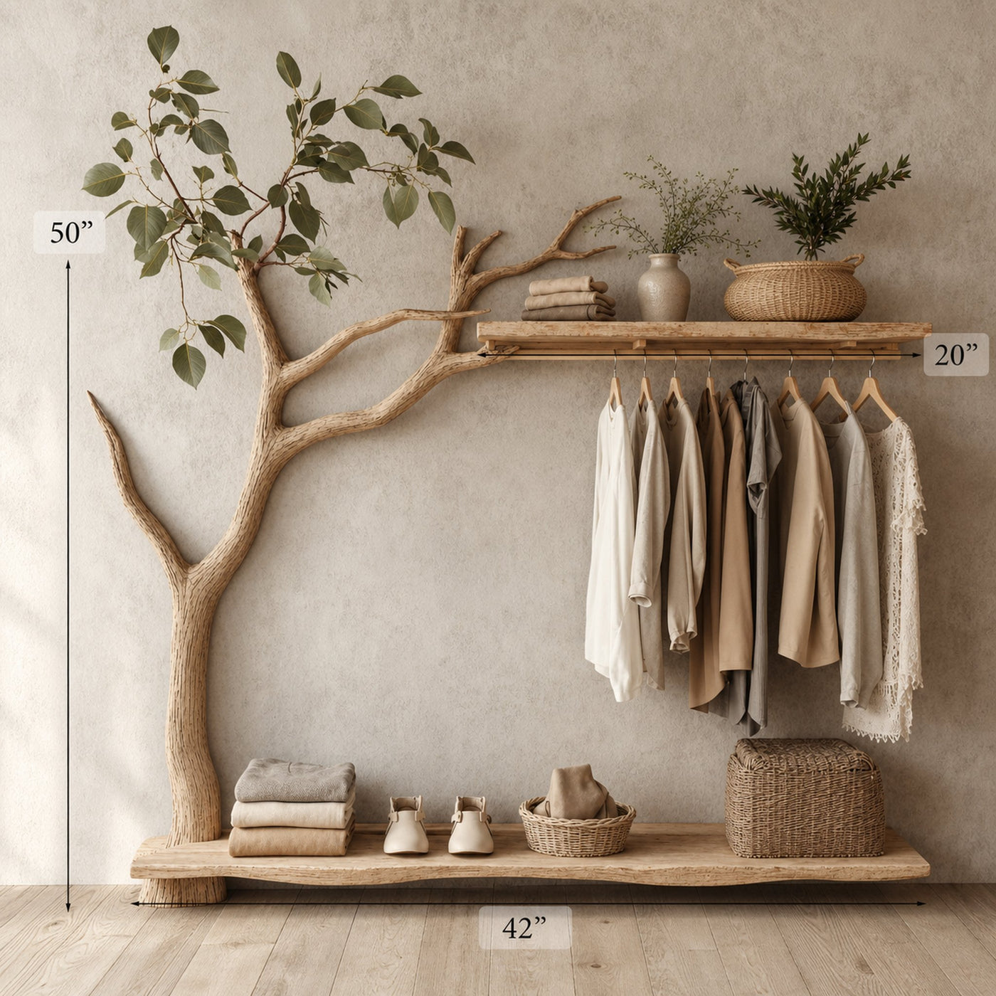 Solid Wood Coat Hanger Stand Coat Rack With Shelf Decorative Hooks - product view 6