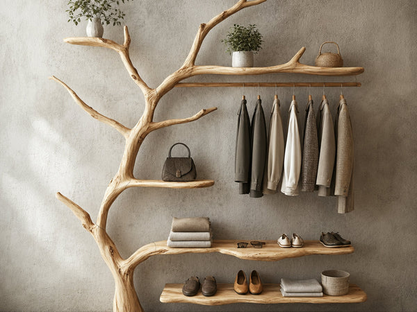 Solid Wood Coat Rack Wall Mount Wooden Shoe Stand Coat Rack