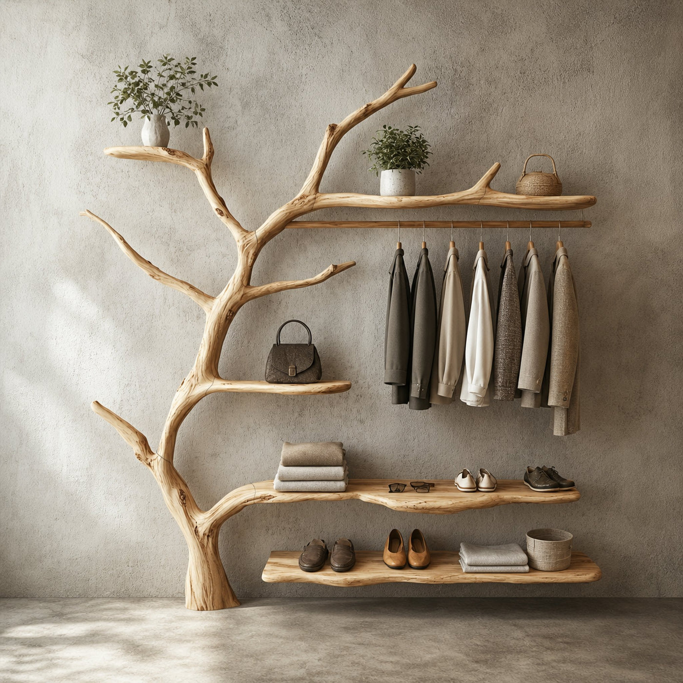 Solid Wood Coat Rack Wall Mount Wooden Shoe Stand Coat Rack