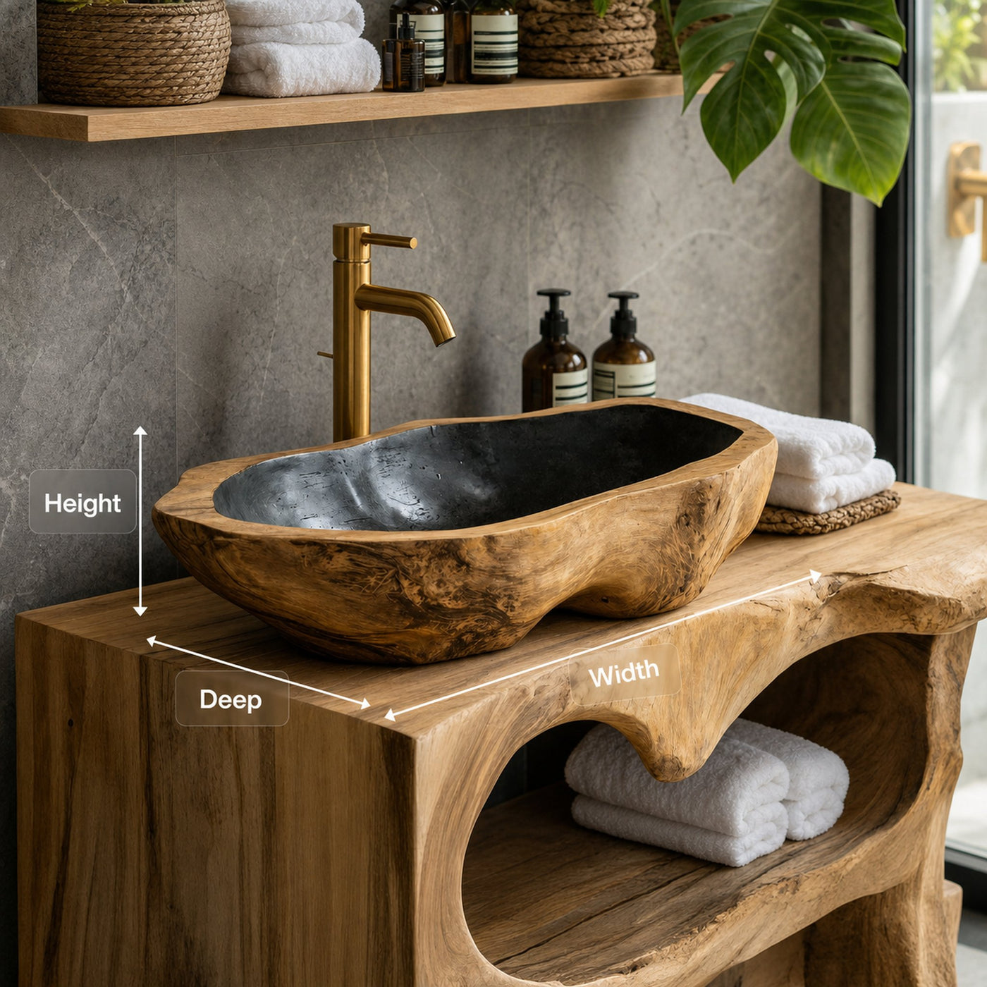 Solid Wood Sink Farmhouse Look For Bathroom Vanity Decor - product view 8