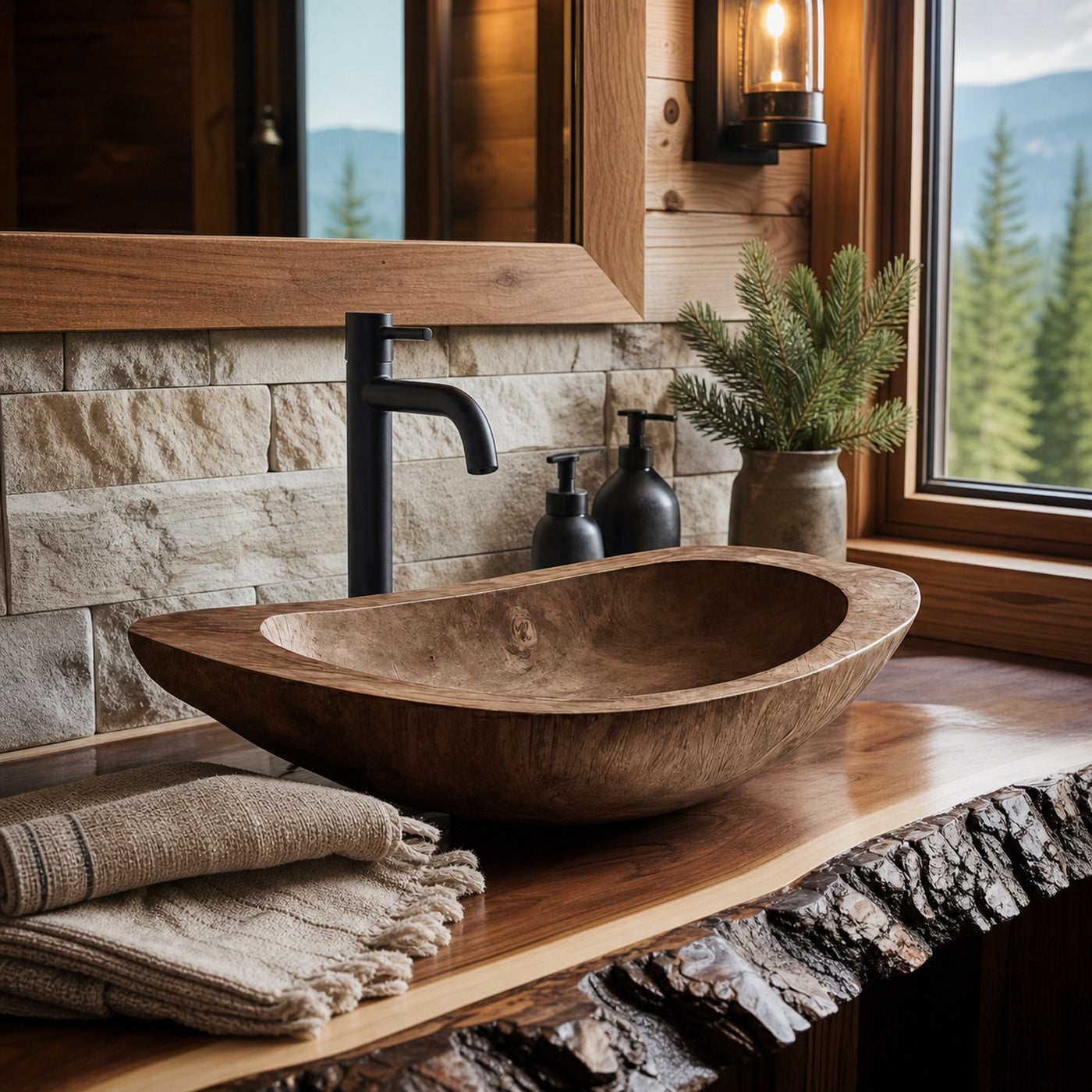 Solid Wood Sink For Bathroom Vanity Rustic Farmhouse Style - product view 7