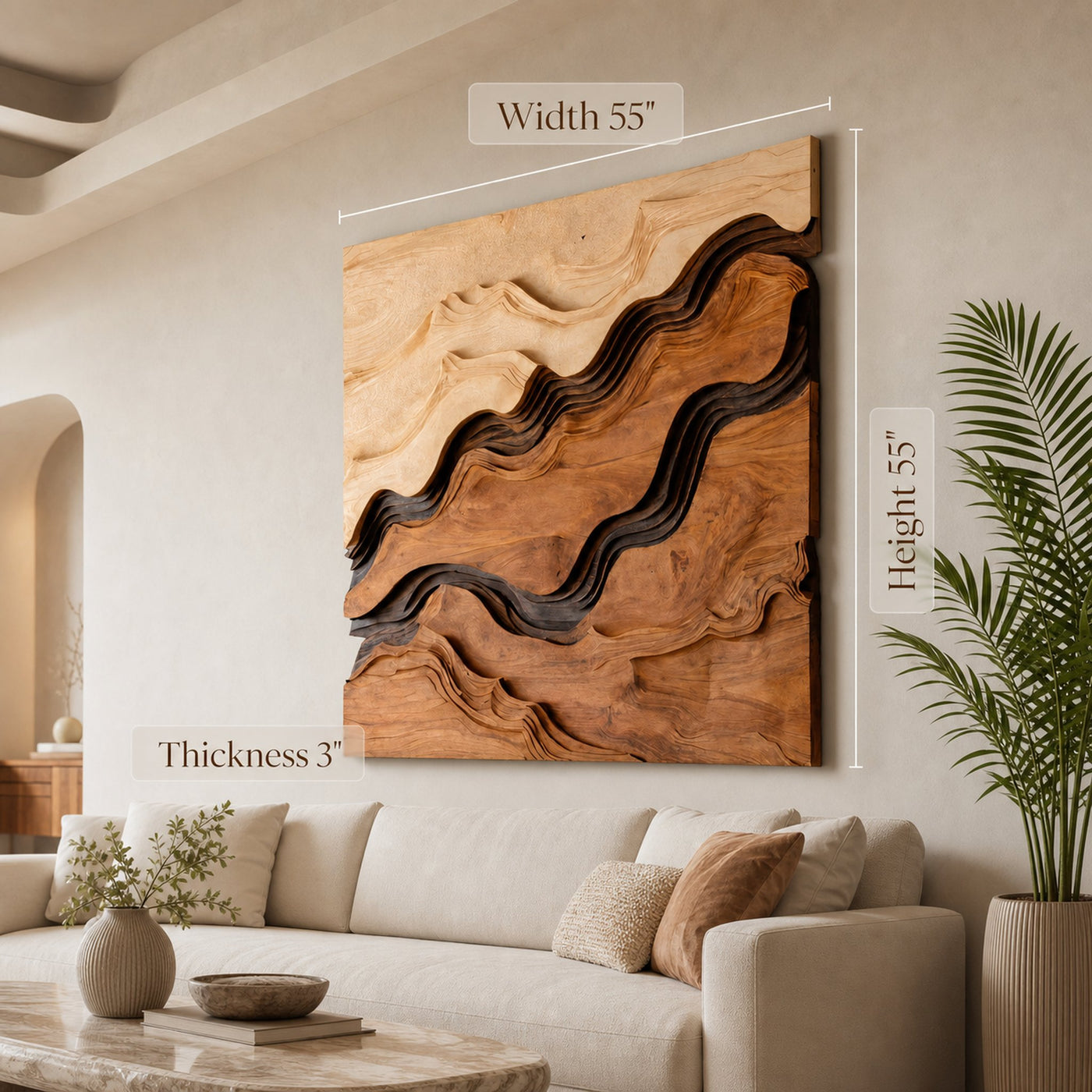 Square Sculptural Wall Art With Layered Wave Pattern For Living Room - product view 6