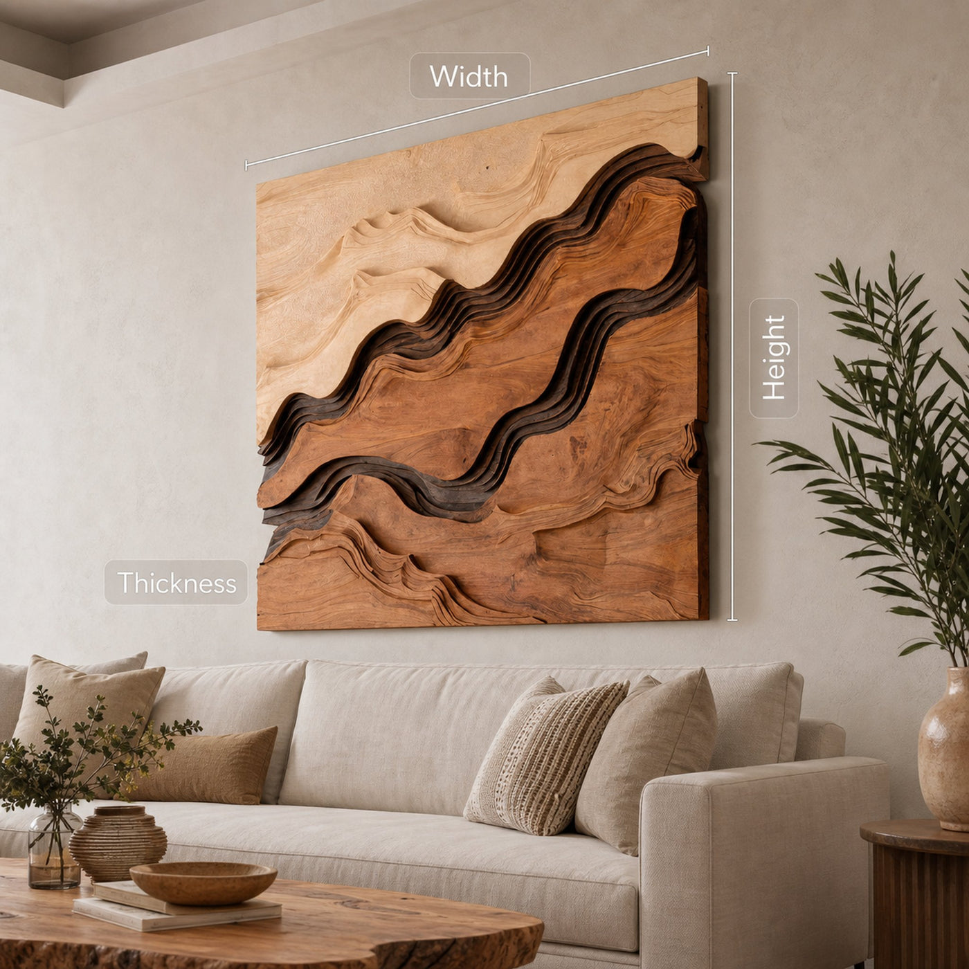 Square Sculptural Wall Art With Layered Wave Pattern For Living Room - product view 7