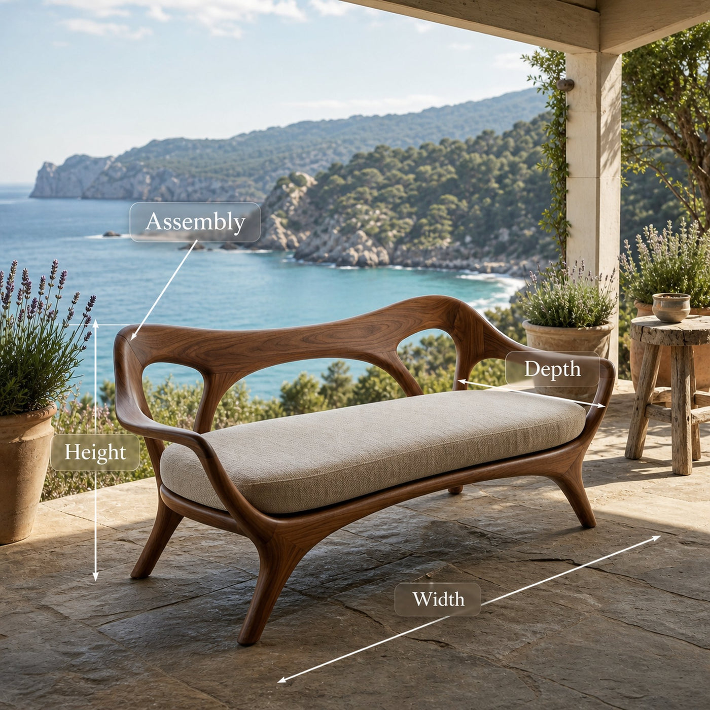Statement Wooden Sofa With Curved Backrest For Living Decor - product view 8
