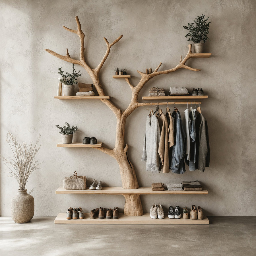 Tree Branch Coat Rack With Shelf Wall Mount Coat Rack