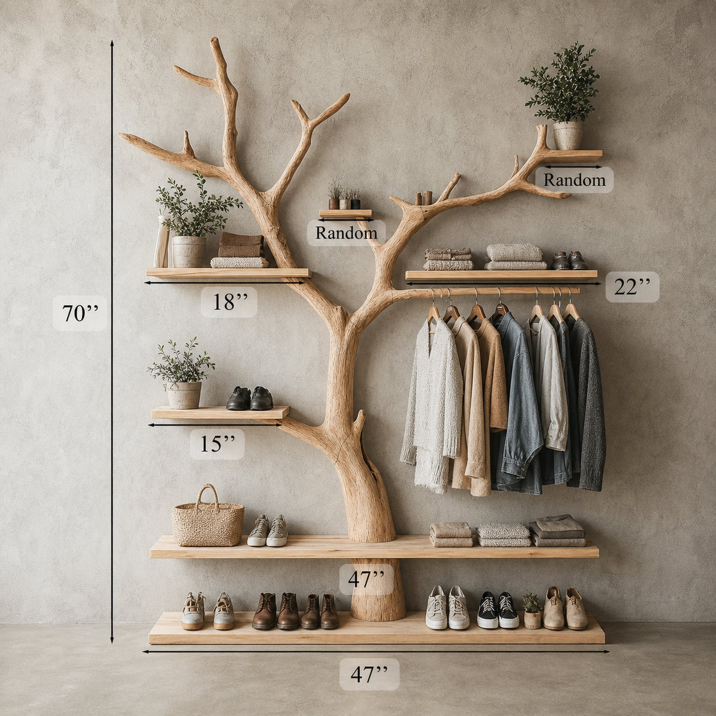 Tree Branch Coat Rack With Shelf Wall Mount Coat Rack - product view 7
