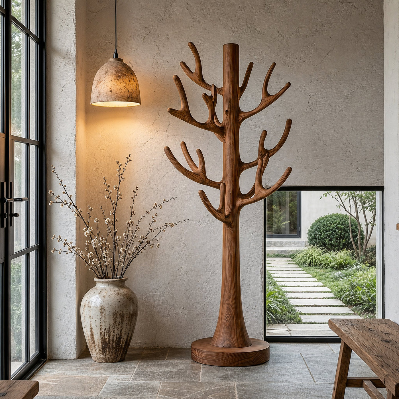 Tree Inspired Standing Coat Rack With Multiple Branch Hooks For Entryway