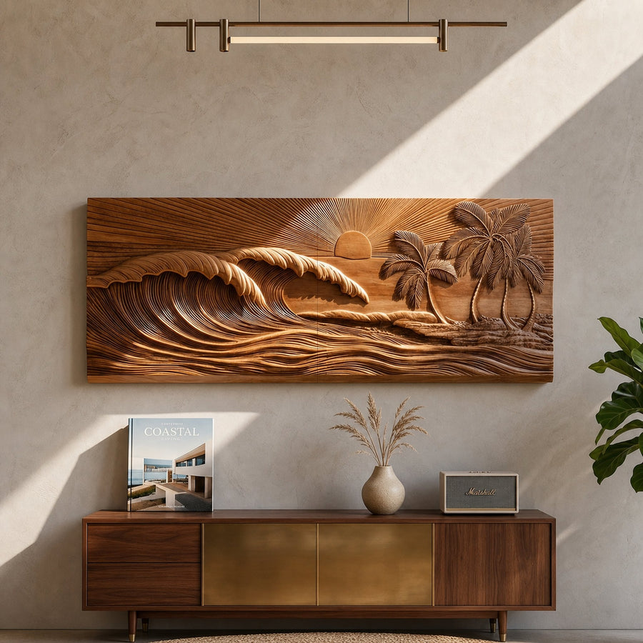 Tropical Beach Wood Wall Decor For Modern Coastal Living Space