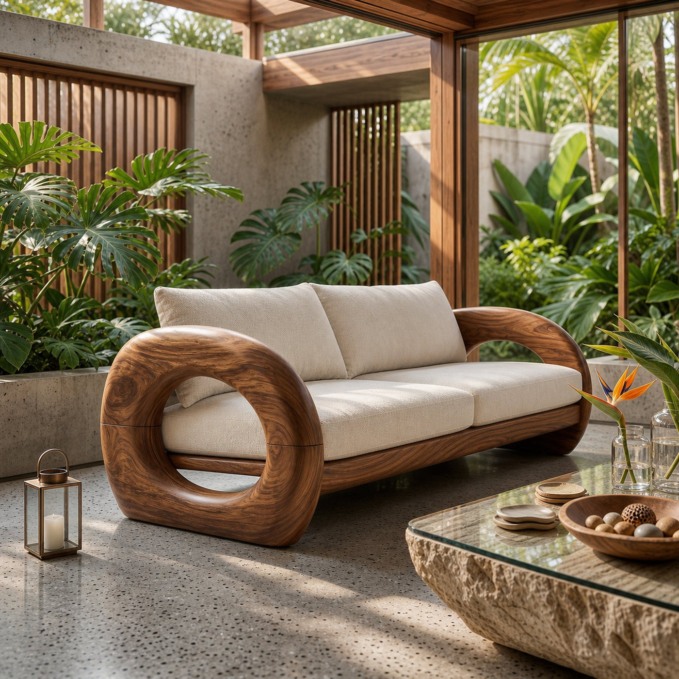 Tropical Organic Wooden Sofa Resort Lounge Space