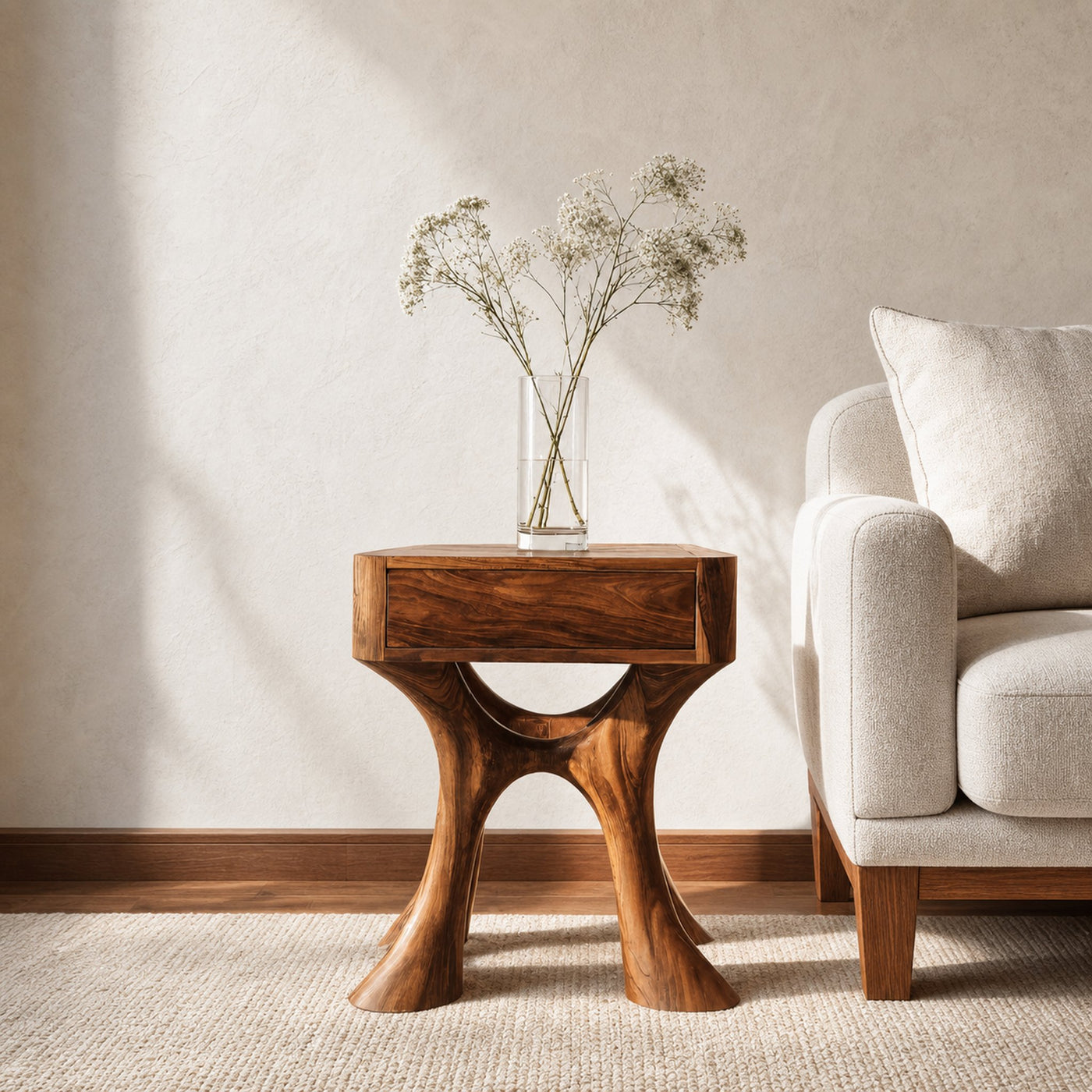 Unique Sculptural Side Table With Drawer For Living Room