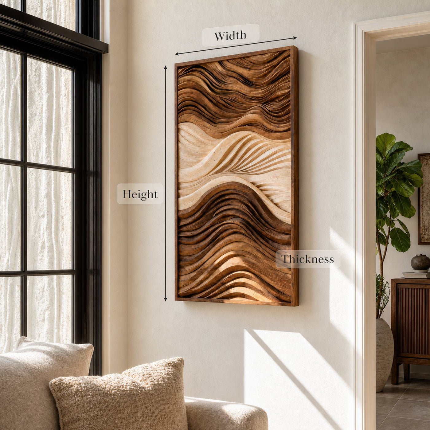 Vertical Sculptural Wall Art With Wave Carved Design For Entryway - product view 6