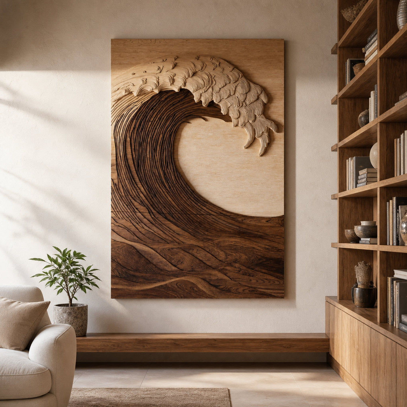 Vertical Sculptural Wave Wall Art For Living Room