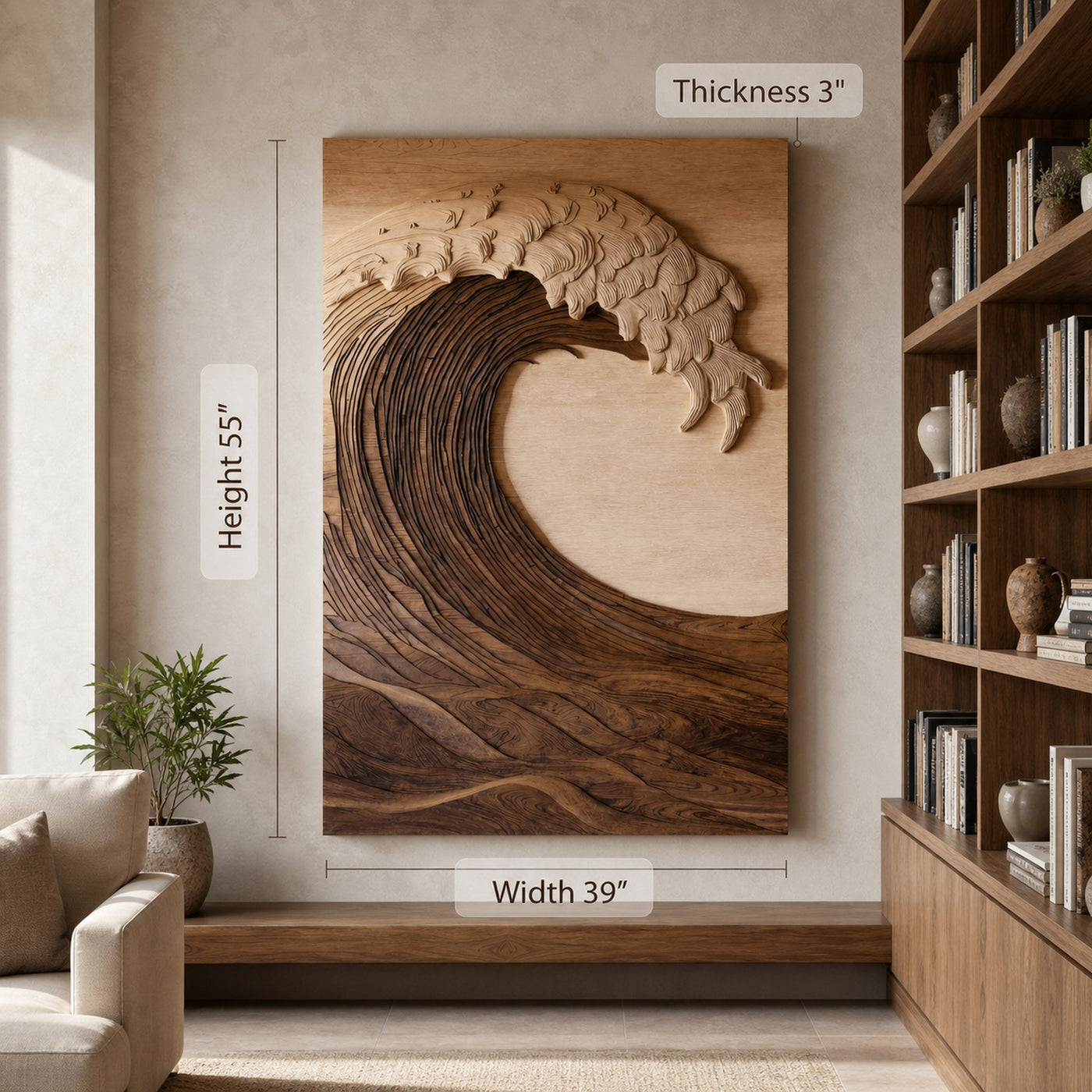 Vertical Sculptural Wave Wall Art For Living Room - product view 7