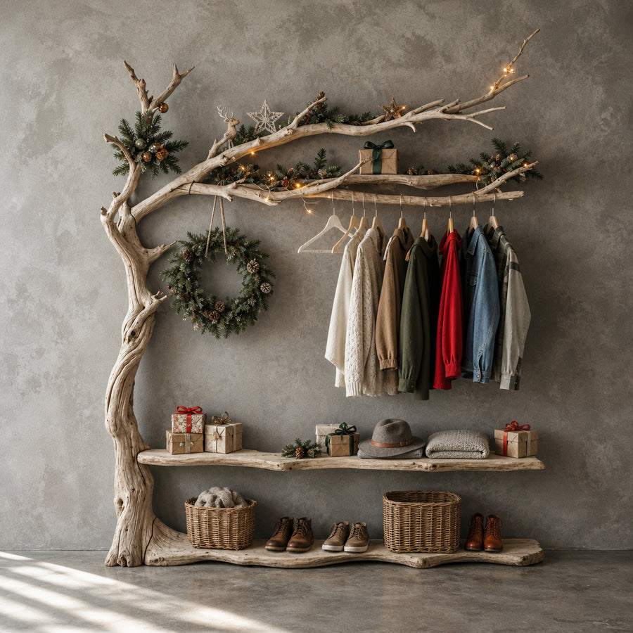 Wall Mounted Coat Rack Driftwood Tree Branch Coat Rack With Shelf