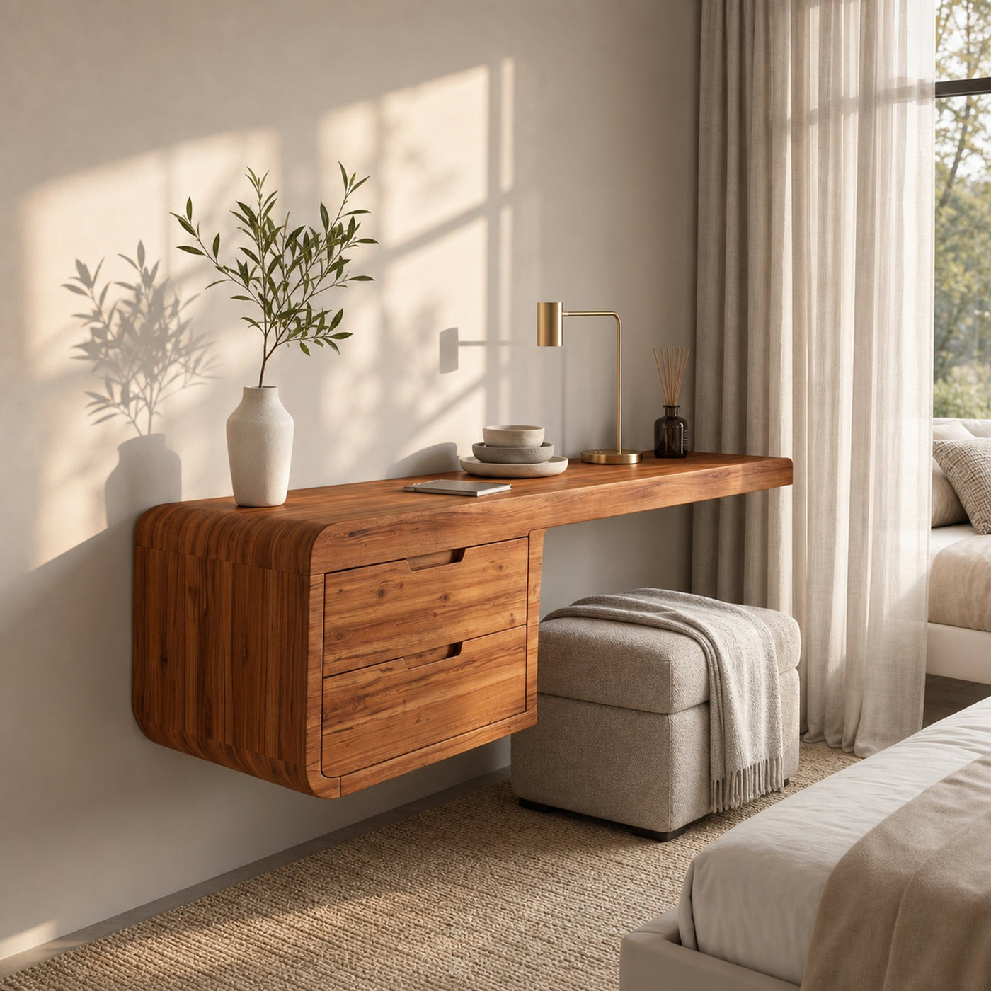 Wall Mounted Desk With Built In Storage Cabinet For Study And Workspace