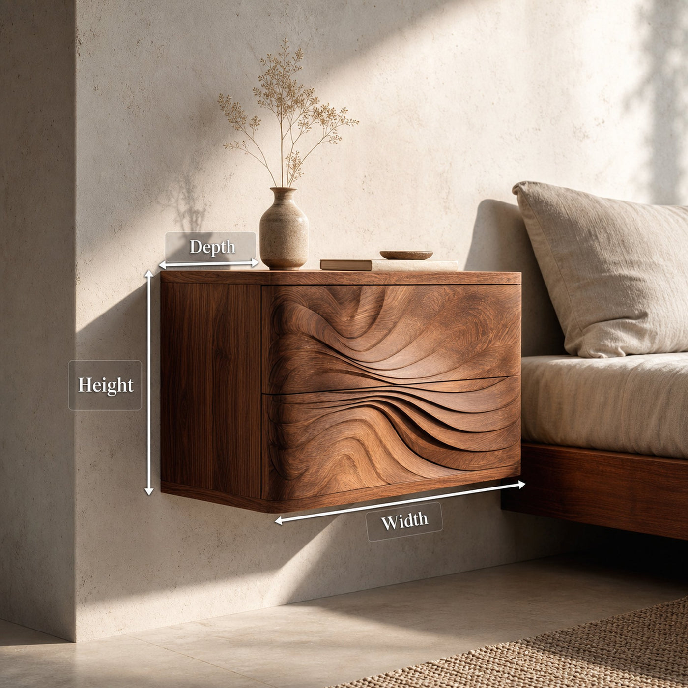 Wall Mounted Nightstand With Drawers For Bedroom - product view 8