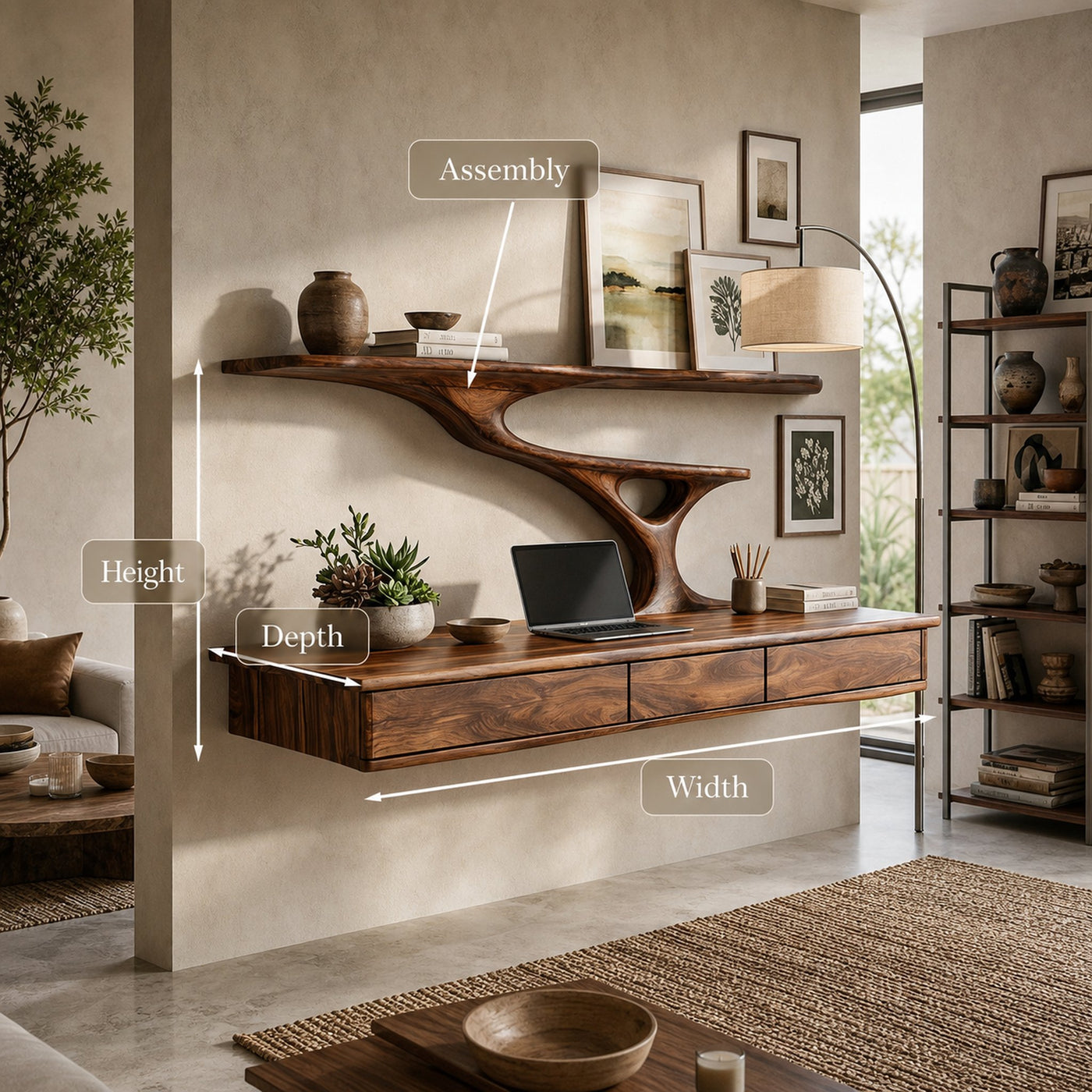 Wall Mounted Wood Desk With Upper Shelves For Home Office - product view 8