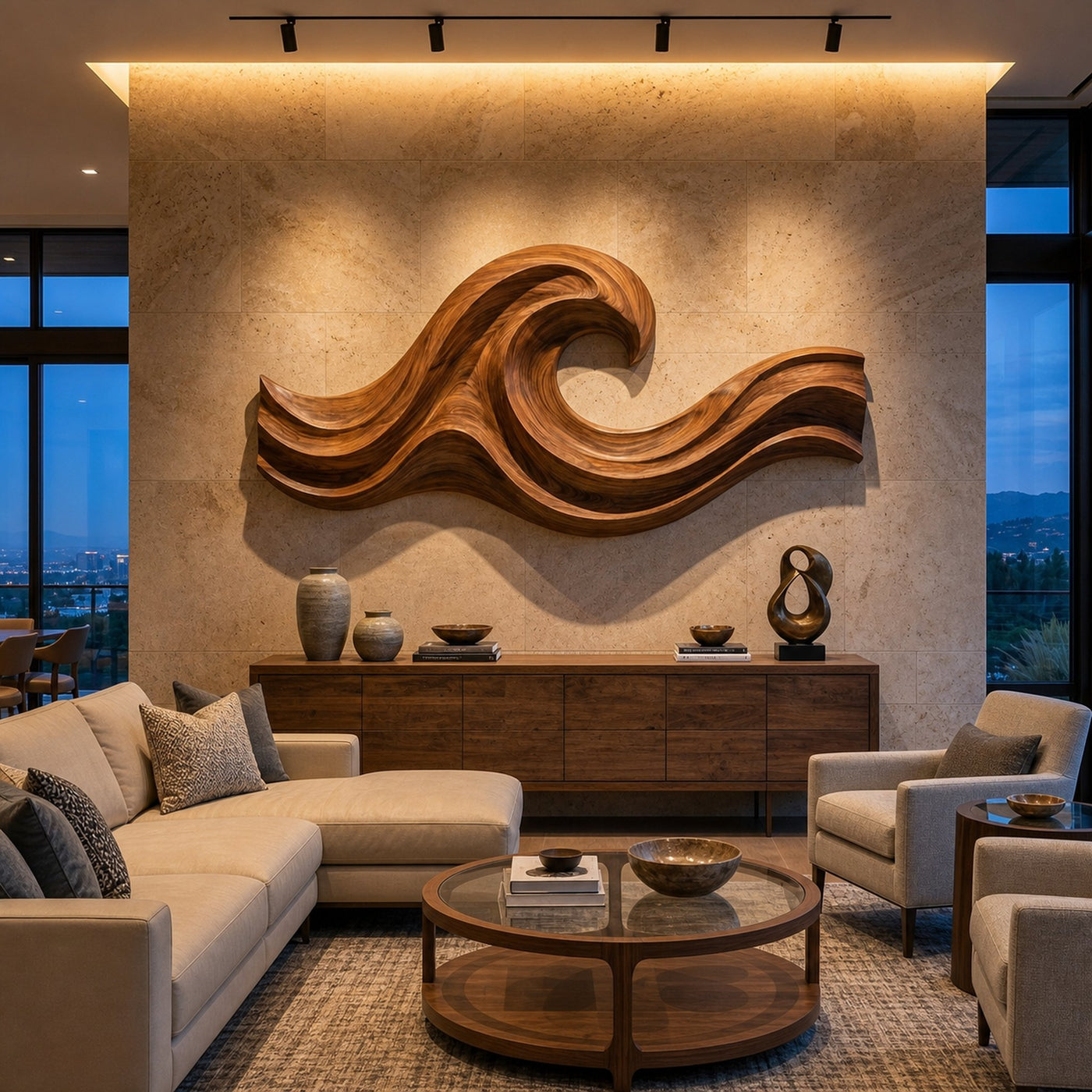 Wave Inspired Wood Wall Art For Luxury Living Room Space - product view 6