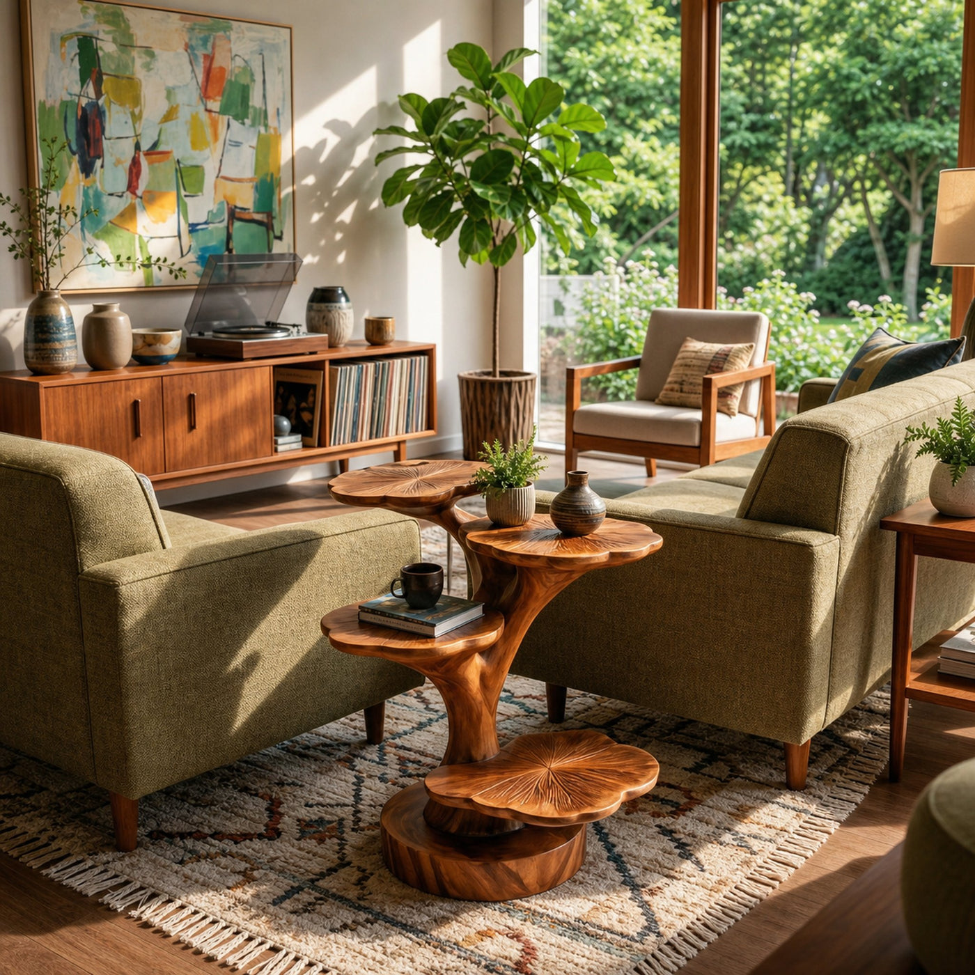 Wooden Accent Table Leaf Inspired Design For Sofa Area - product view 6