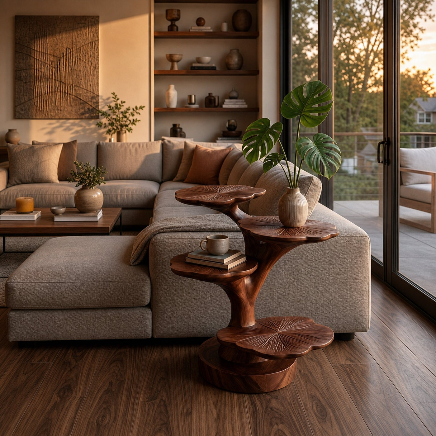 Wooden Accent Table Leaf Inspired Design For Sofa Area - product view 7