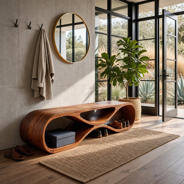 Wooden Bench Organic Sculptural Design For Home
