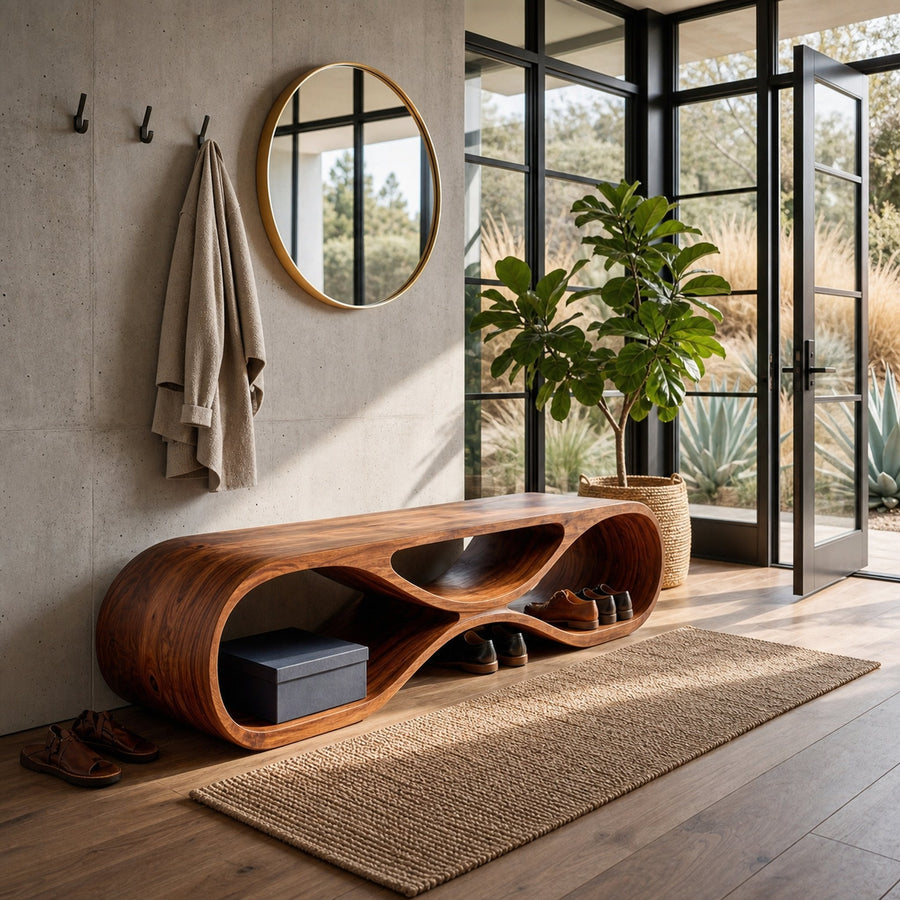 Wooden Bench Organic Sculptural Design For Home