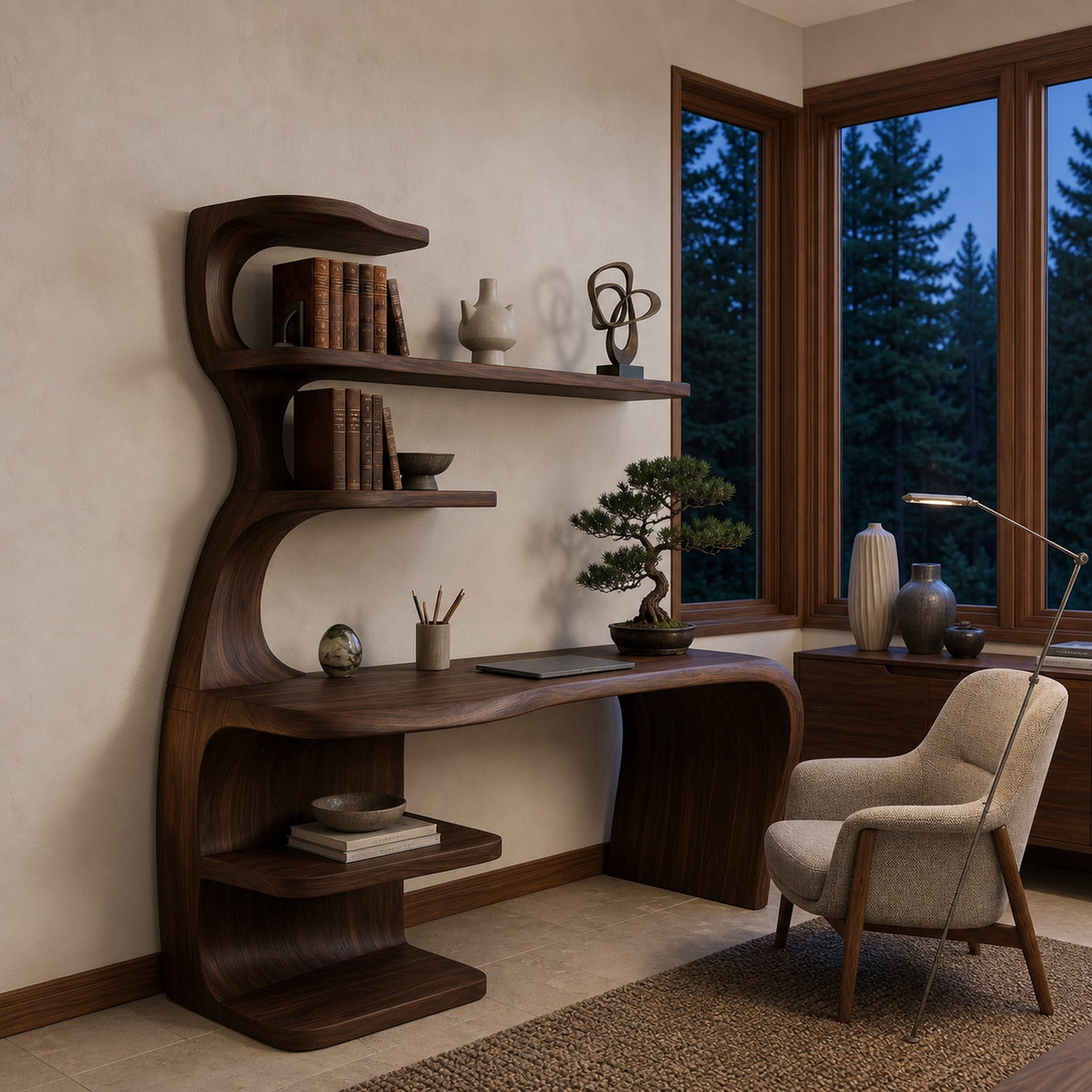 Wooden Desk With Built In Bookcase For Contemporary Workspace - product view 7