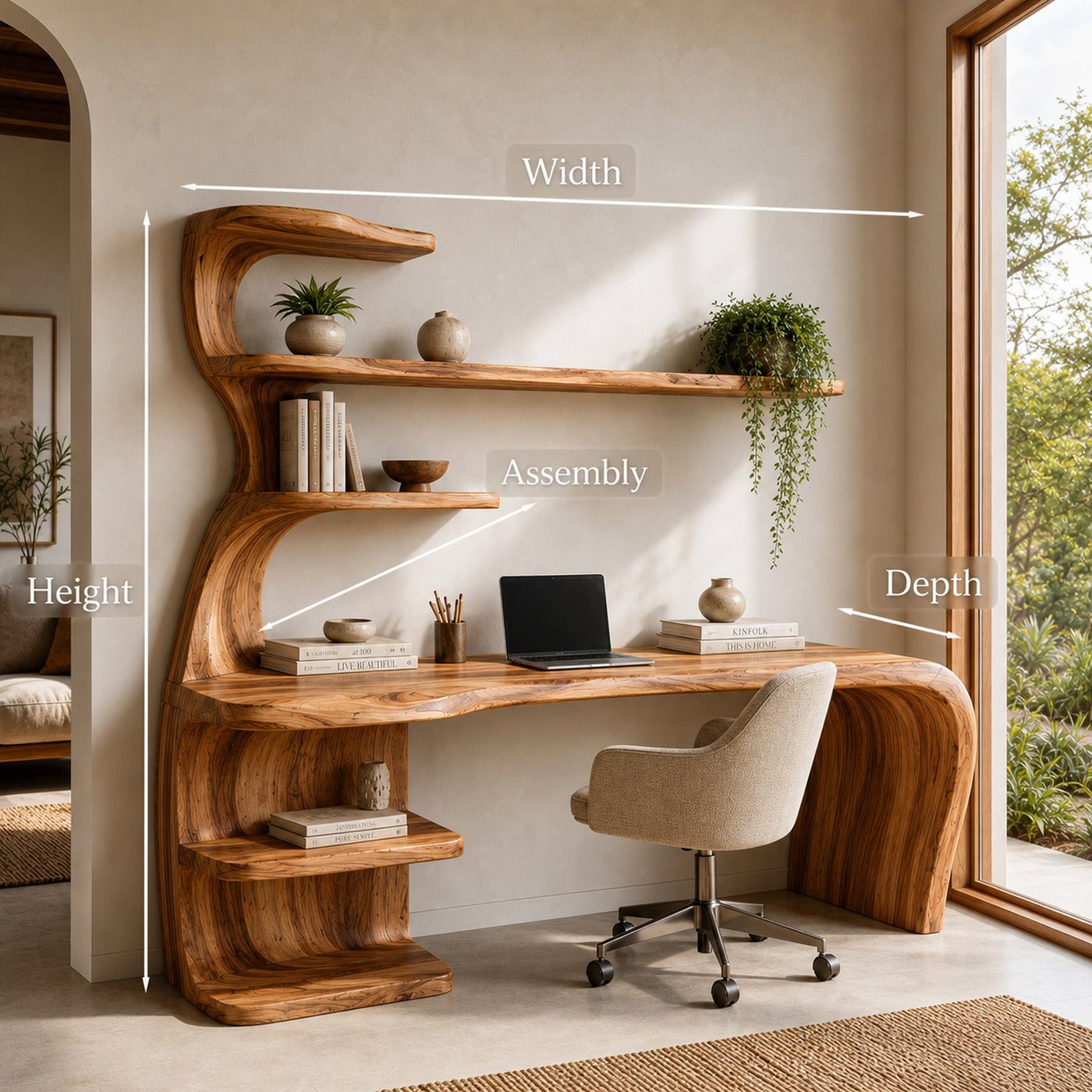 Wooden Desk With Built In Bookcase For Contemporary Workspace - product view 8