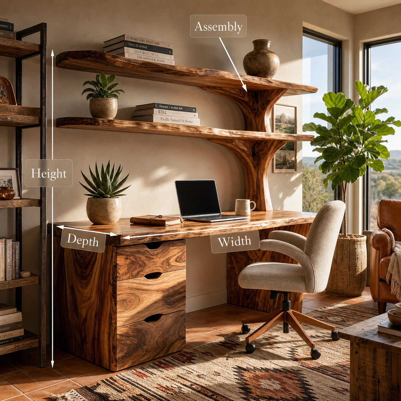 Wooden Desk With Integrated Shelving And Drawer For Contemporary Office - product view 8