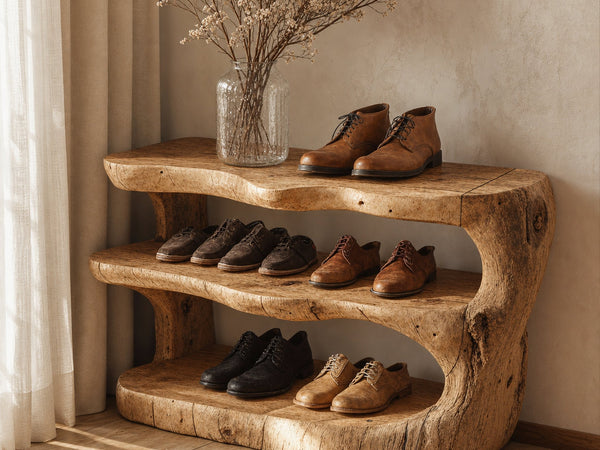 Wooden Entryway Shoe Bench With Shelves For Storage