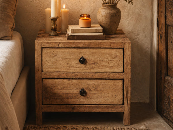 Wooden Farmhouse Nightstand With 2 Drawers
