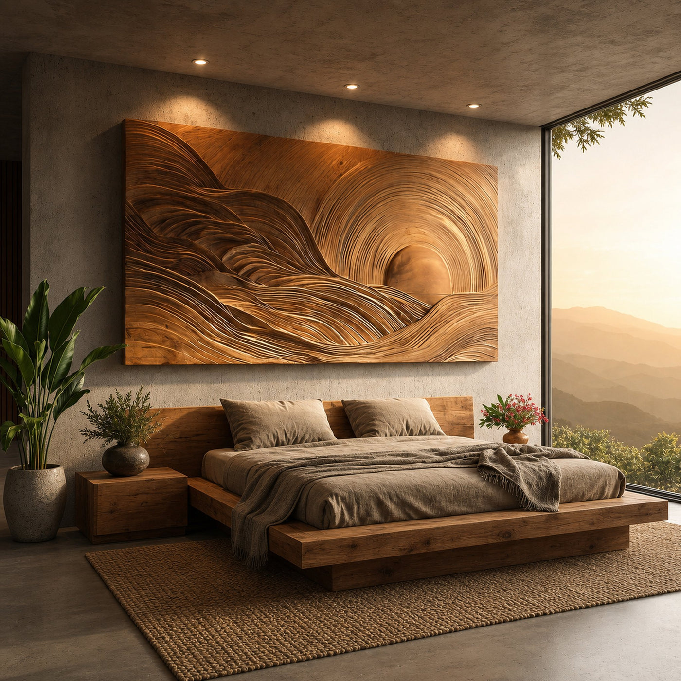 Wooden Mountain Sun Landscape Wall Art For Contemporary Interior - product view 6
