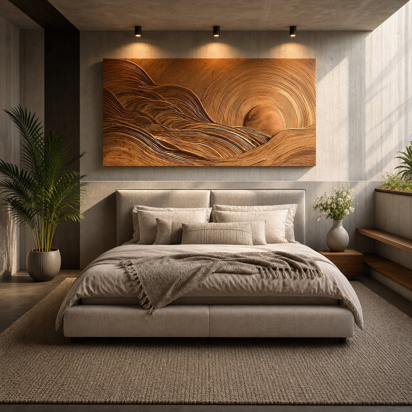 Wooden Mountain Sun Landscape Wall Art For Contemporary Interior - product view 7
