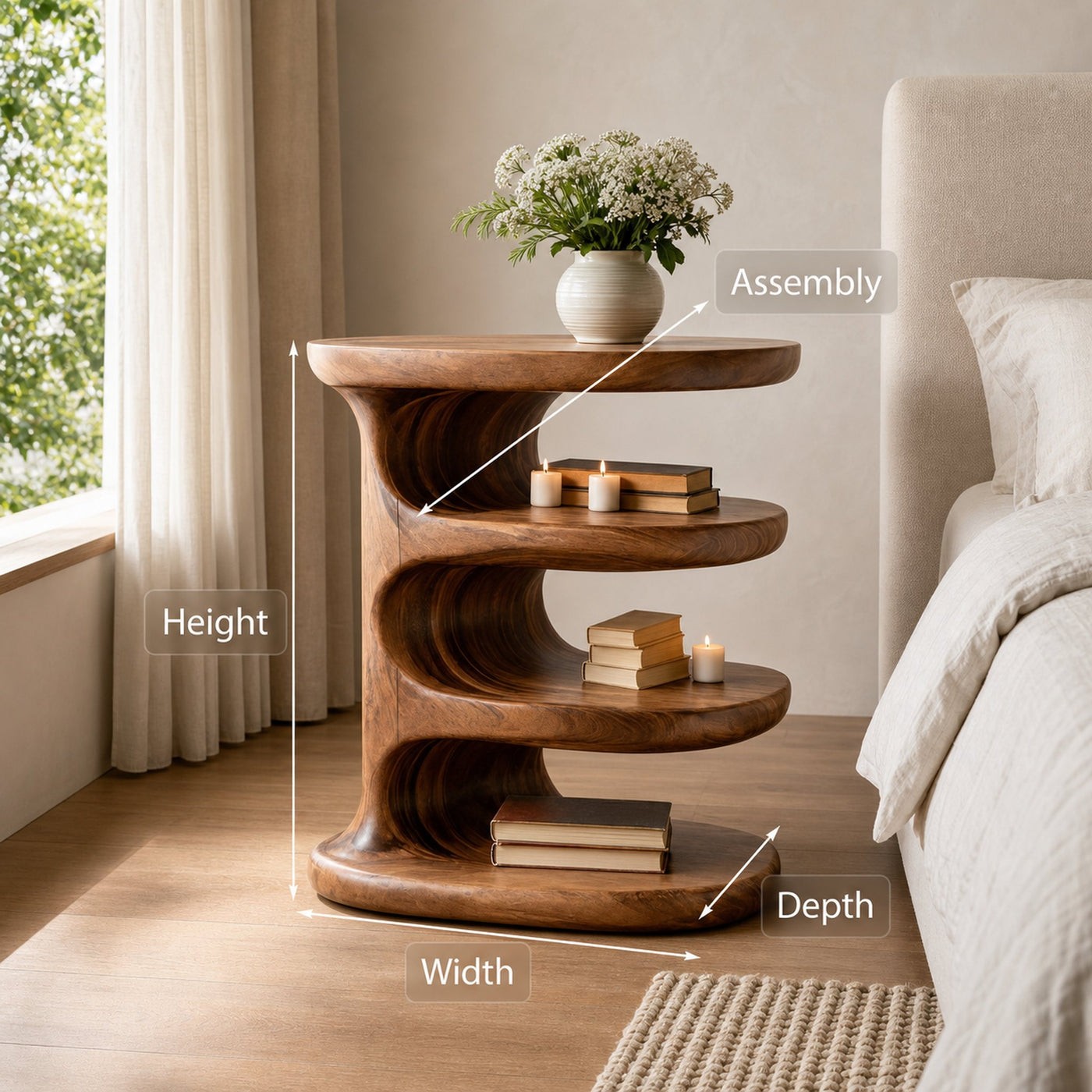 Wooden Nightstand Multi Layer Design For Modern Bedroom - product view 8