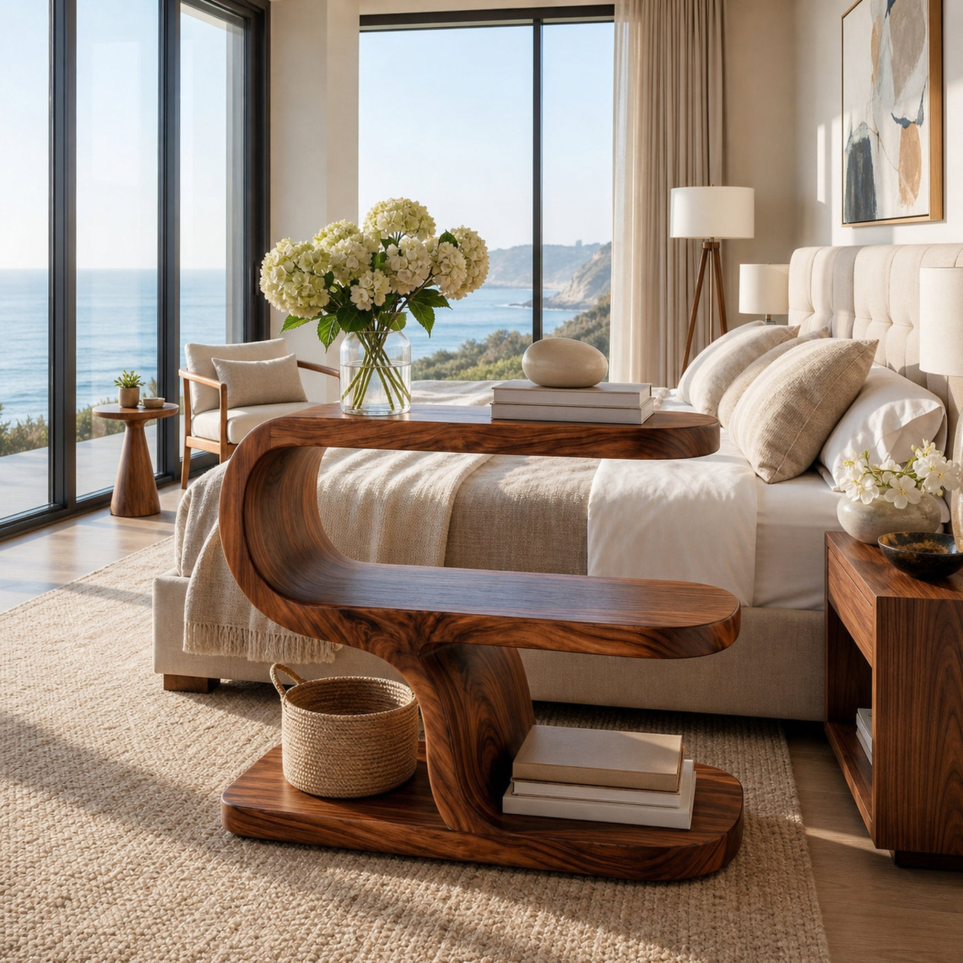 Wooden Nightstand With Sculptural Tier For Cozy Bedroom - product view 6
