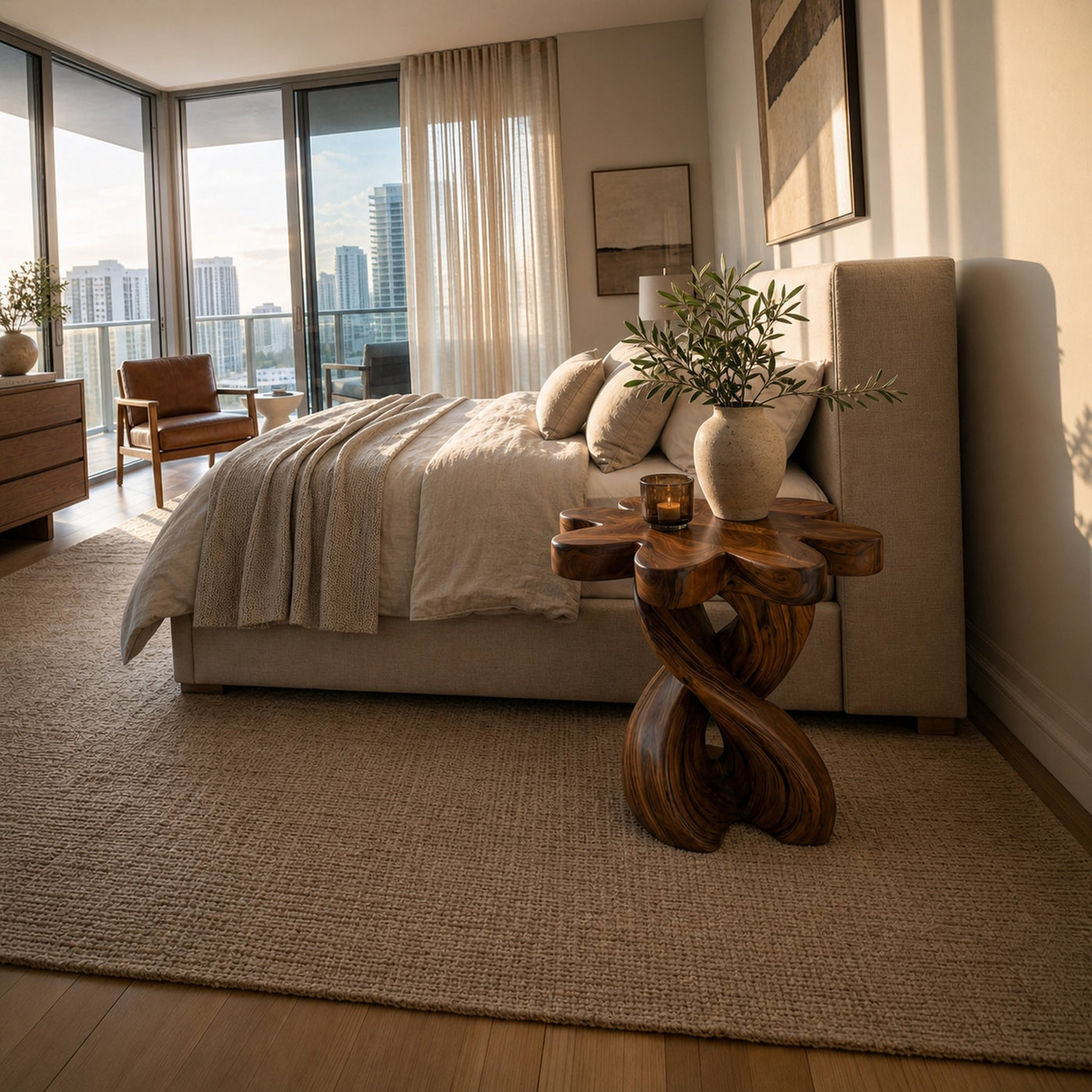 Wooden Nightstand With Twisted Base And Flower-shaped Tabletop For Bedroom - product view 7