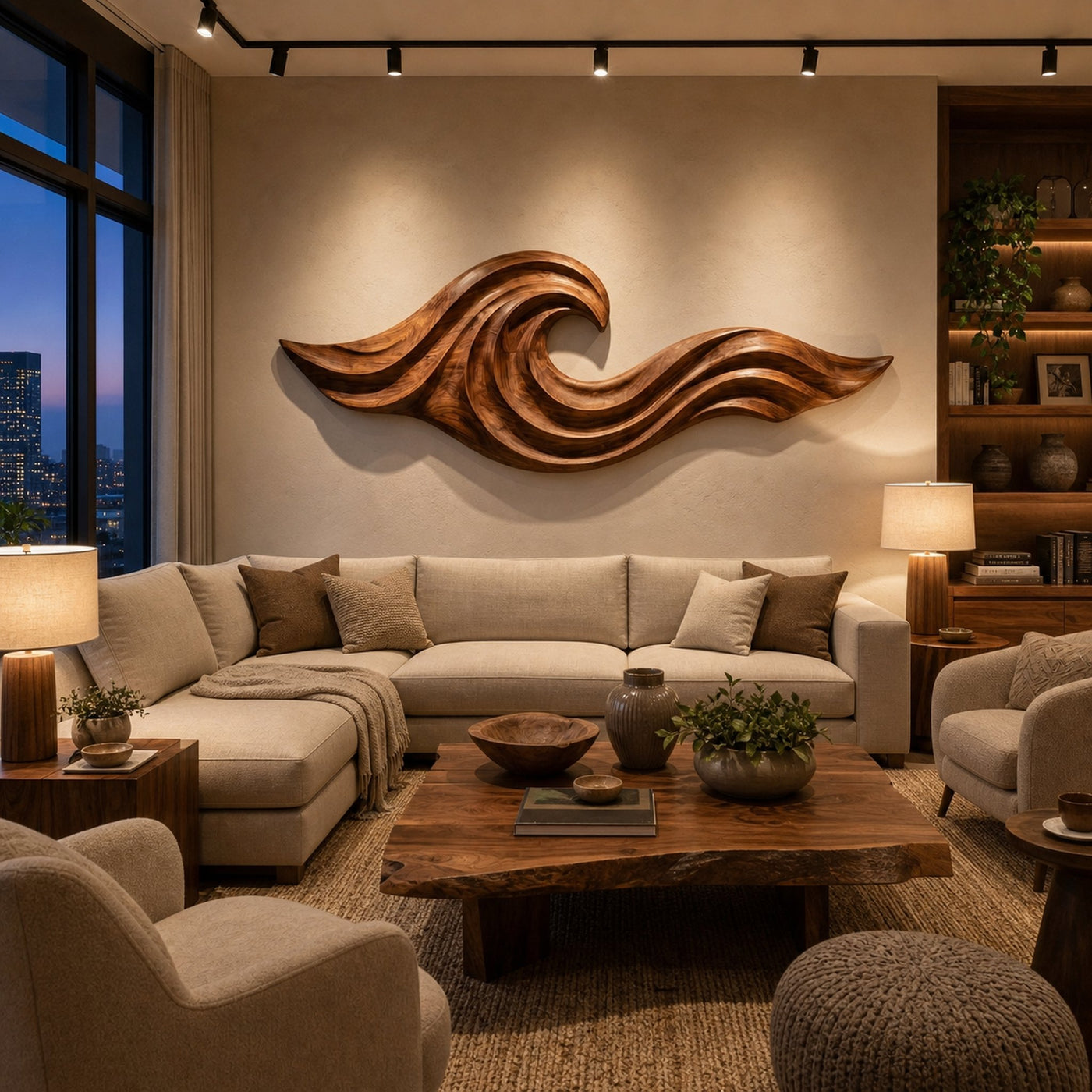 Wooden Ocean Wave Wall Art For Cozy Living Room Decor