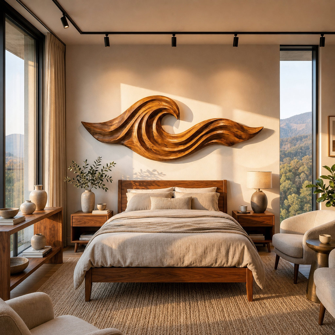 Wooden Ocean Wave Wall Art For Cozy Living Room Decor - product view 6
