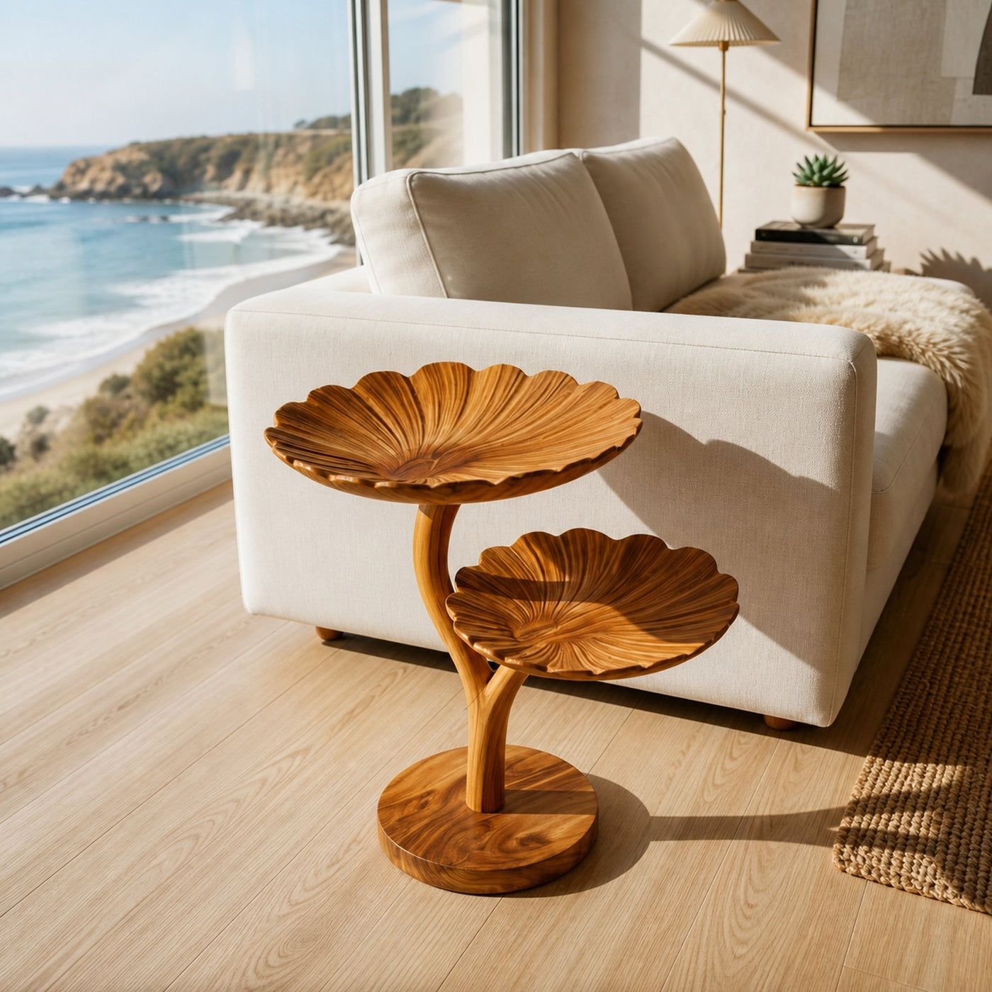 Wooden Side Table With Leaf Shape Top For Living Room - product view 6