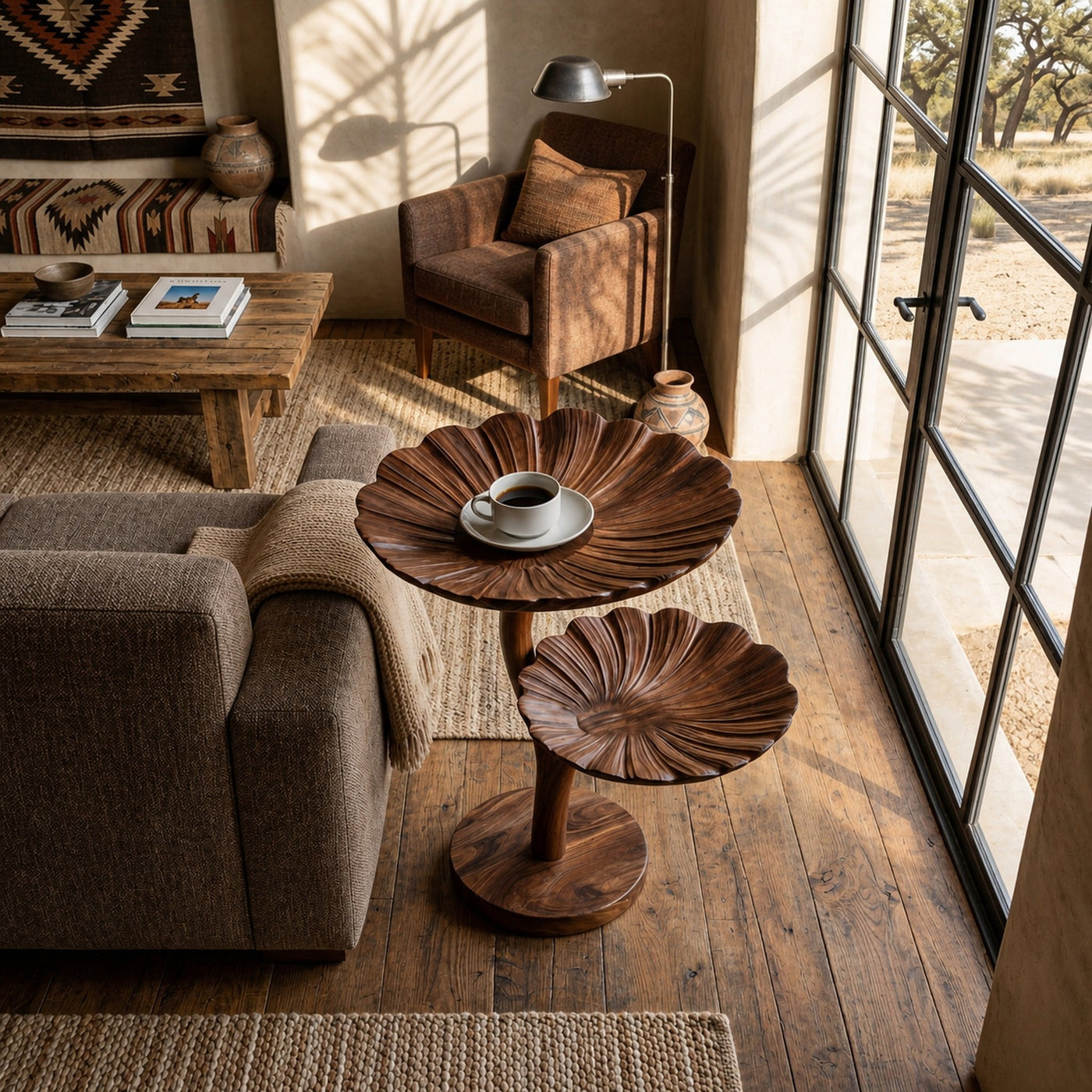Wooden Side Table With Leaf Shape Top For Living Room - product view 7