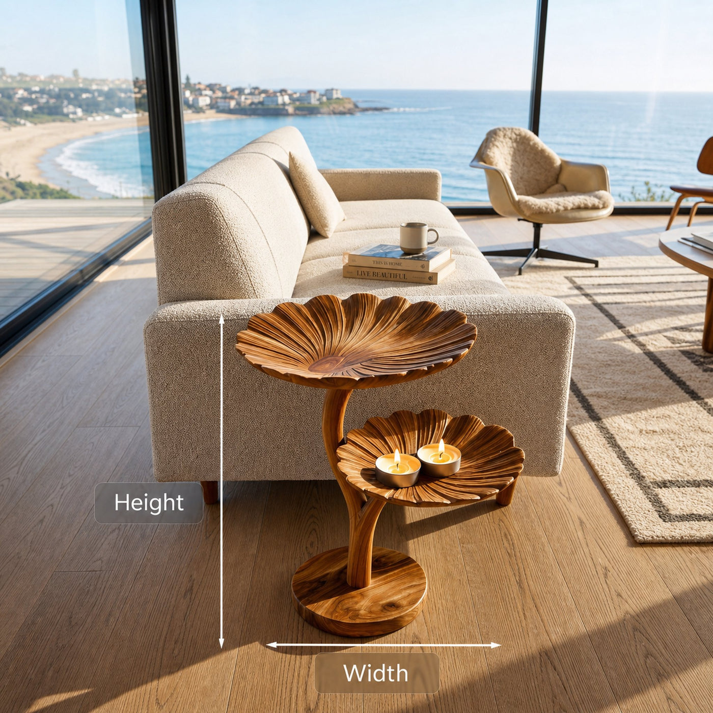Wooden Side Table With Leaf Shape Top For Living Room - product view 8