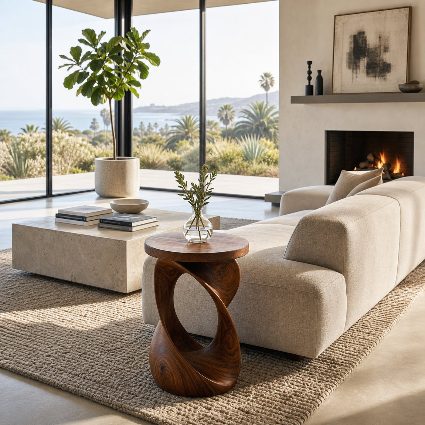 Wooden Side Table With Sculptural Twisted Base For Living Room - product view 7