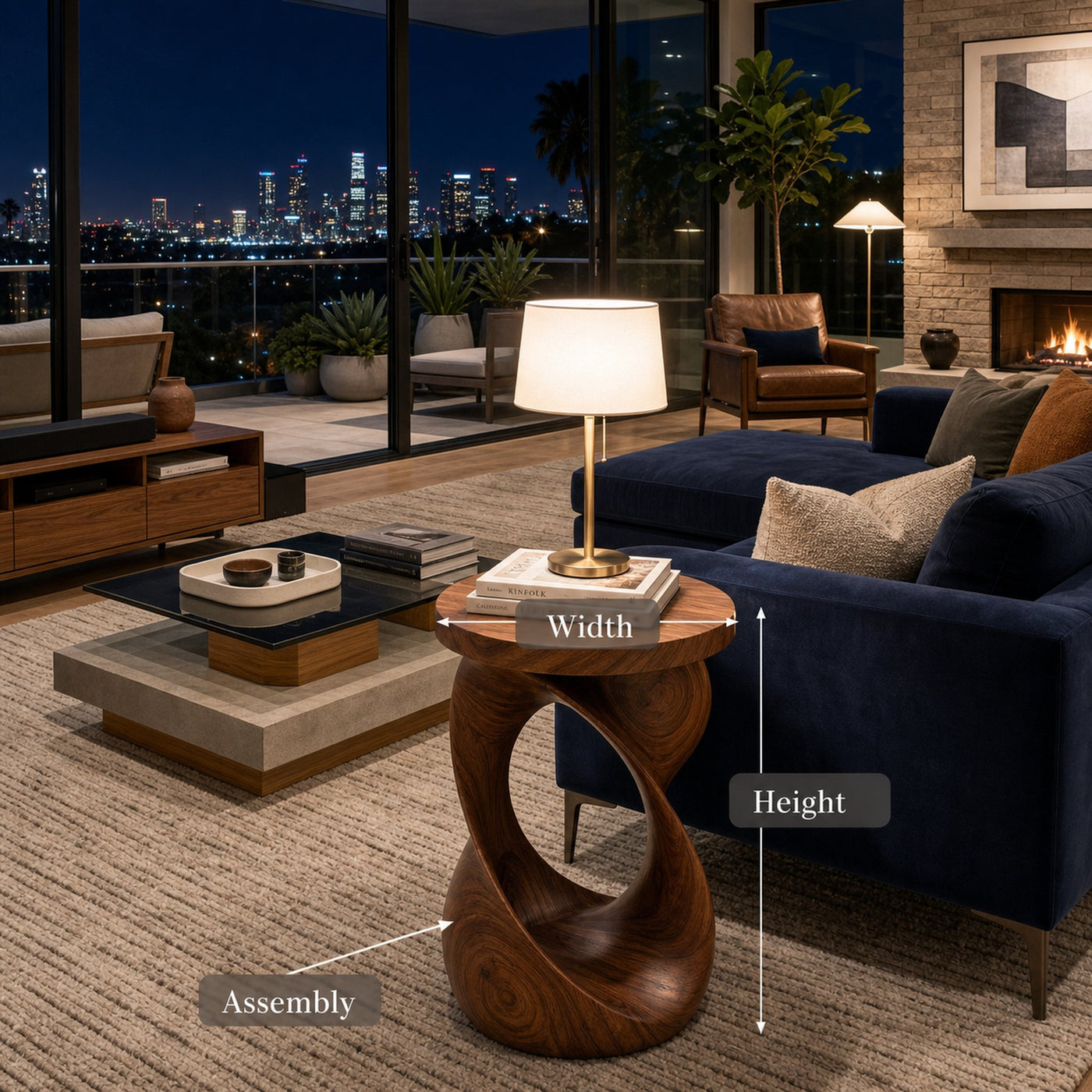 Wooden Side Table With Sculptural Twisted Base For Living Room - product view 8