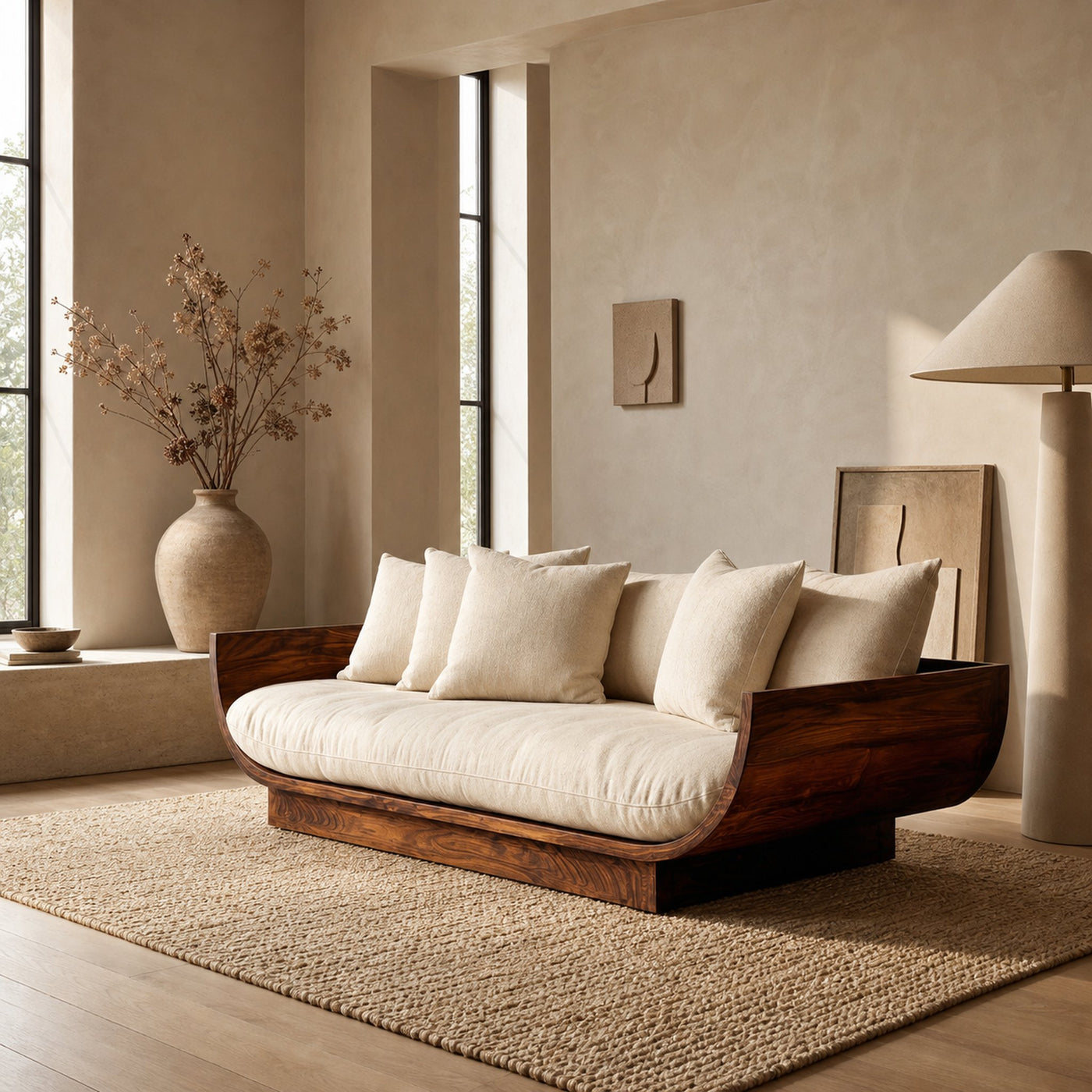Wooden Sofa With Curved Form For Living Room - product view 6