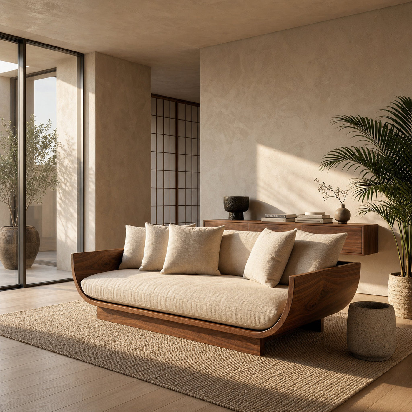 Wooden Sofa With Curved Form For Living Room - product view 7