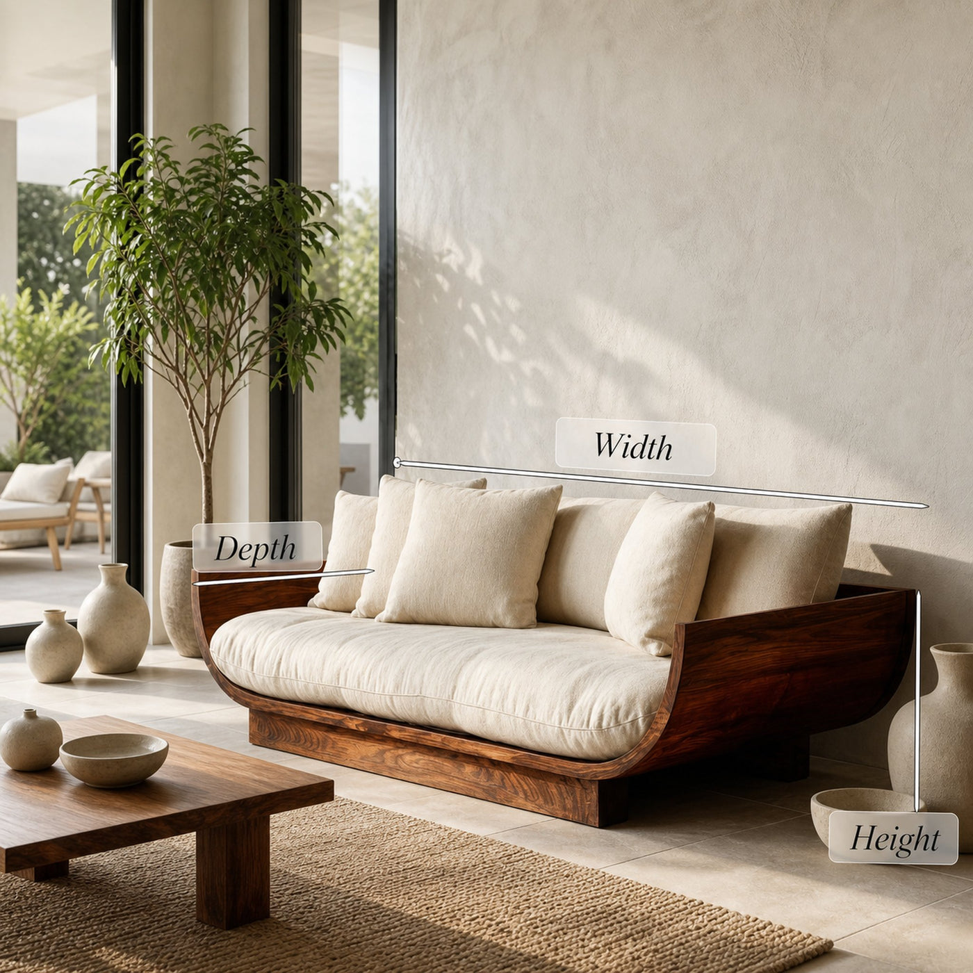 Wooden Sofa With Curved Form For Living Room - product view 8