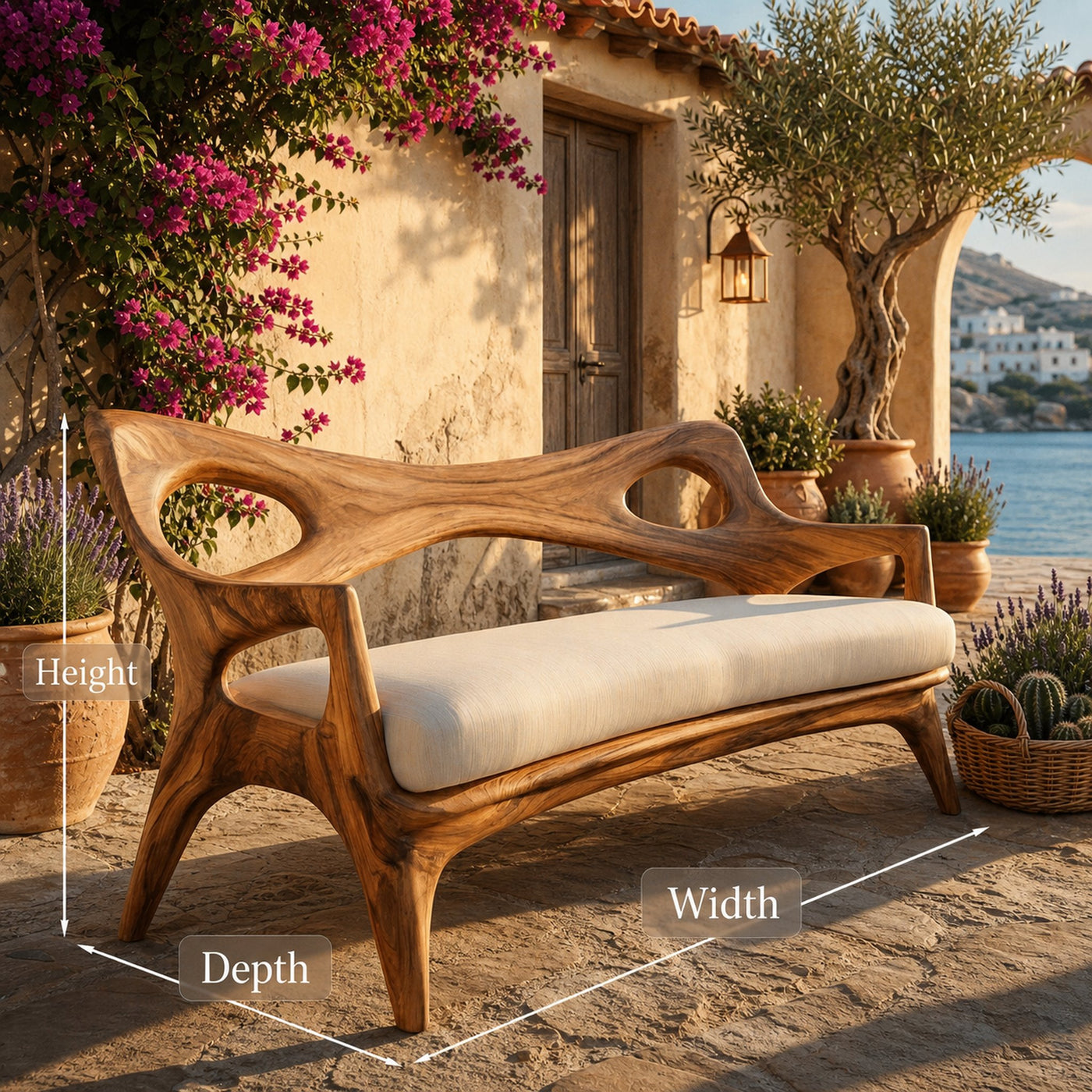Wooden Sofa With Curved Sculptural Backrest For Living Room - product view 8