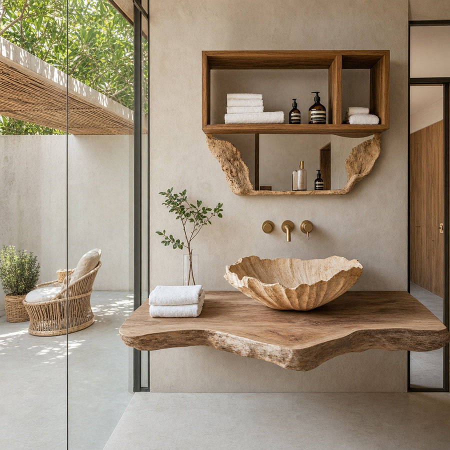 Wooden Vessel Sink Handcrafted Rustic For Furniture Decor