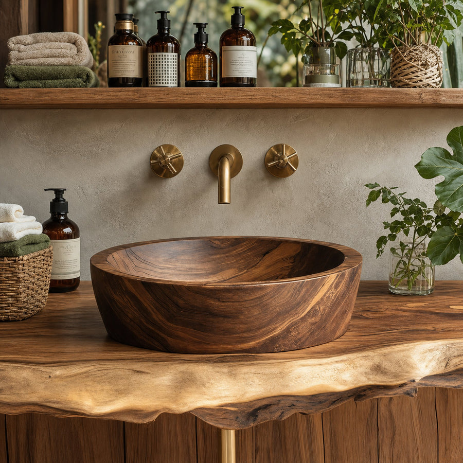 Wooden Vessel Sink Rustic Style For Bathroom Decor Ideas