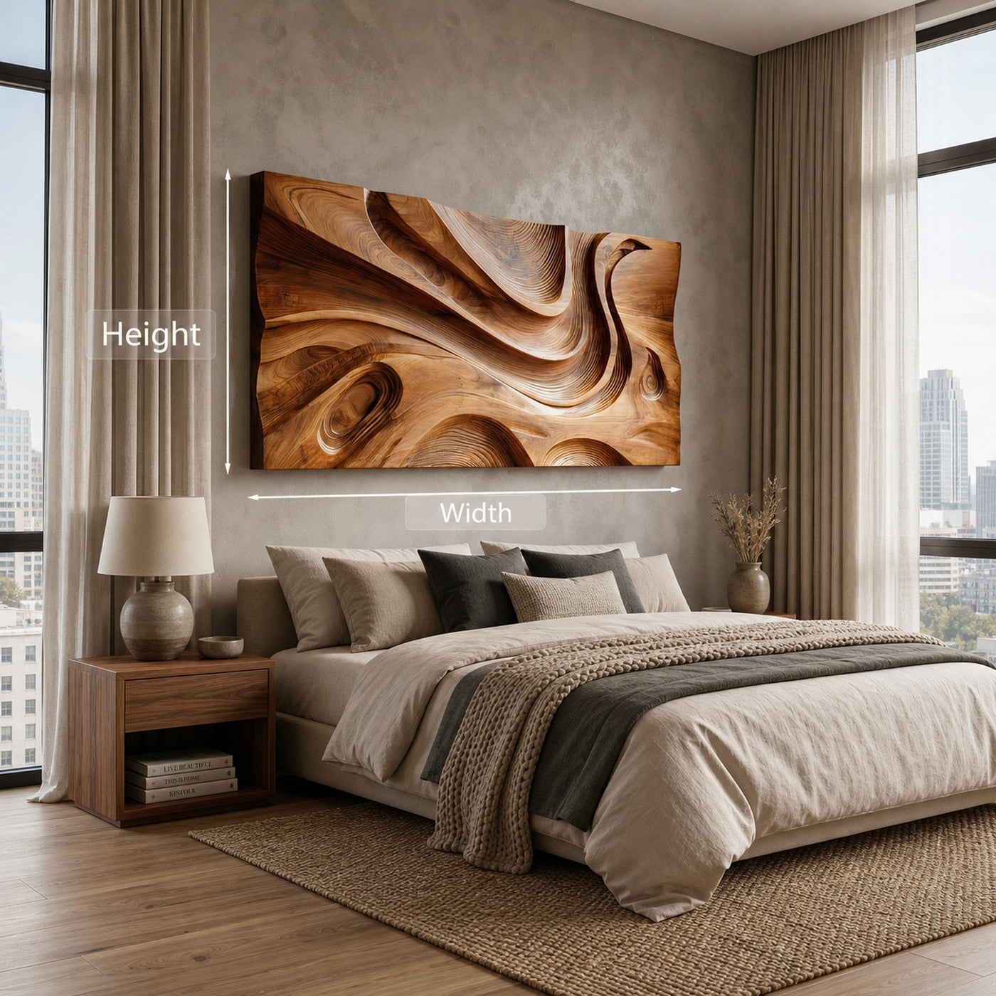Wooden Wall Art With Hand Carved Wave For Modern Home - product view 8